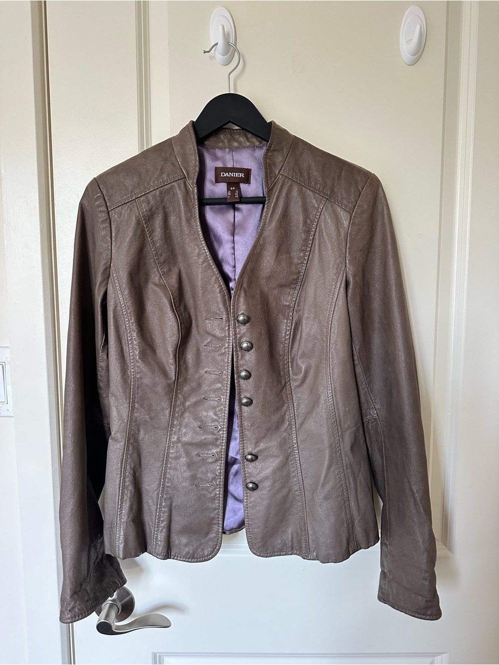 Danier Taupe Brown Leather Button-Front Jacket
